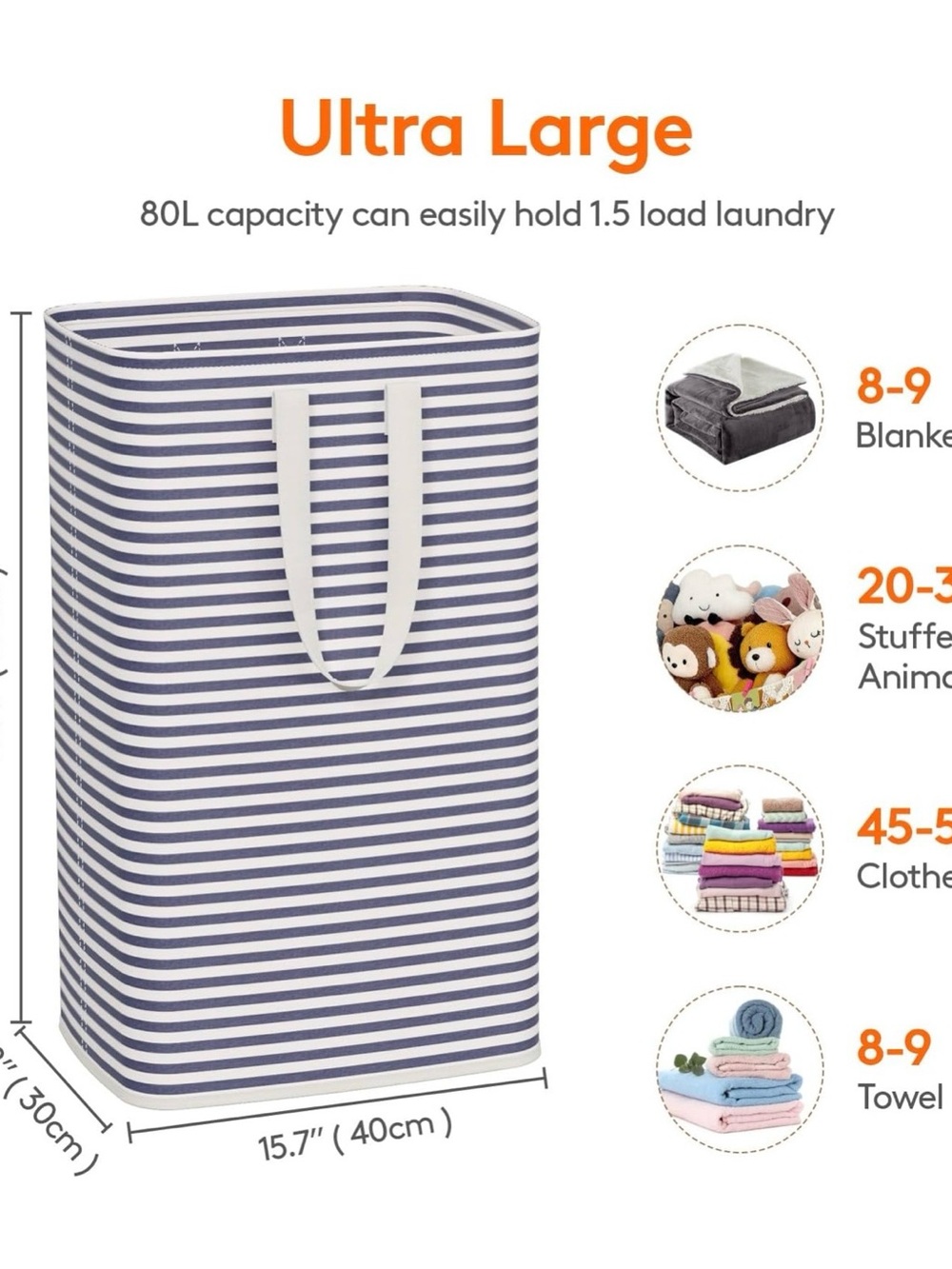 Striped Navy & White Large Laundry Storage Basket Tote